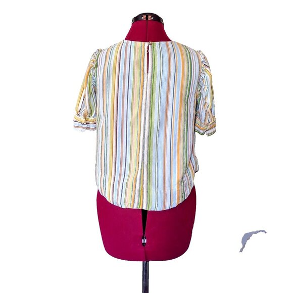 LC Lauren Conrad Puff Sleeve Hi Low Popover Womens Size Small Striped - Picture 2 of 7